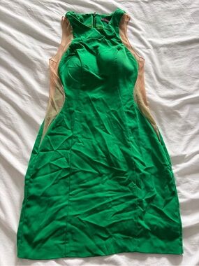 Issue New York Green Sheer-Panel Bodycon Mini Dress Medium